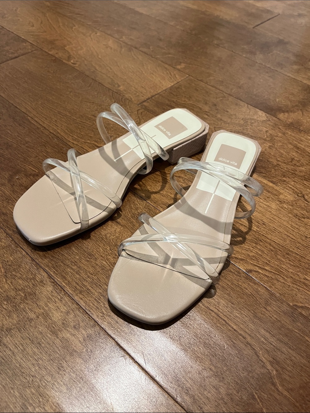 DOLCE VITA clear strap slide sandals, size 8